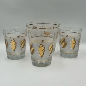 Vintage Libbey Starlyte Golden Foliage Small Ice Bowl & 3 Rock Glasses